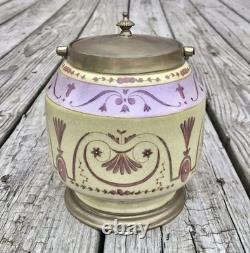 Wong Lee Pink & Yellow Art Deco Porcelain & Bronze Tea Caddy with Handle
