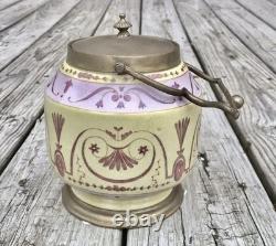 Wong Lee Pink & Yellow Art Deco Porcelain & Bronze Tea Caddy with Handle