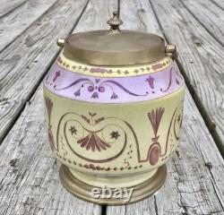 Wong Lee Pink & Yellow Art Deco Porcelain & Bronze Tea Caddy with Handle