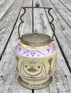 Wong Lee Pink & Yellow Art Deco Porcelain & Bronze Tea Caddy with Handle