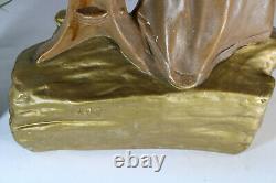 XL antique art deco statue sculpture lady water source ram heads 1930s