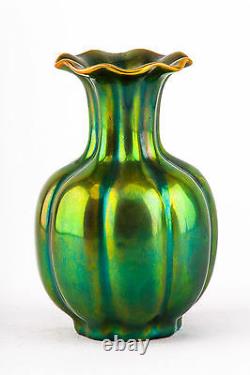 ZSOLNAY ART NOUVEAU VASE EOSIN Green Gold ART DECO Hungary Porcelain