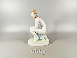 Zsolnay, Elek Lux Woman Kneeling, Vintage Handpainted Porcelain! (j156)