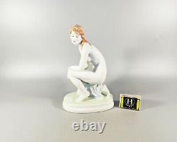 Zsolnay, Elek Lux Woman Kneeling, Vintage Handpainted Porcelain! (j156)