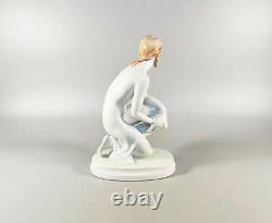 Zsolnay, Elek Lux Woman Kneeling, Vintage Handpainted Porcelain! (j156)
