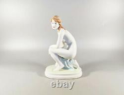 Zsolnay, Elek Lux Woman Kneeling, Vintage Handpainted Porcelain! (j156)