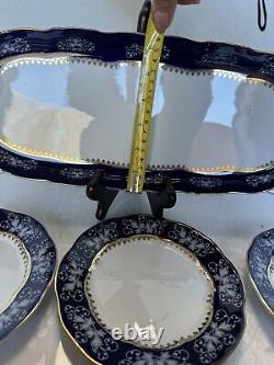 Zsolnay Pecs Hungary Pompadour III Seven Piece Cobalt Dessert/Appetizer Set