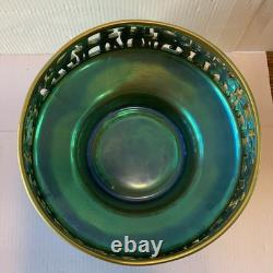 Zsolnay Pottery Porcelain Eosin Bowl Reticulated Dish Art Deco HUGE 8x4
