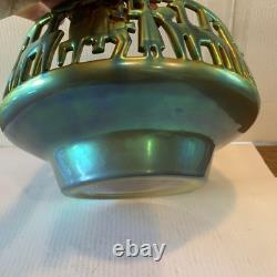 Zsolnay Pottery Porcelain Eosin Bowl Reticulated Dish Art Deco HUGE 8x4