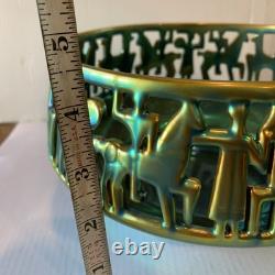 Zsolnay Pottery Porcelain Eosin Bowl Reticulated Dish Art Deco HUGE 8x4